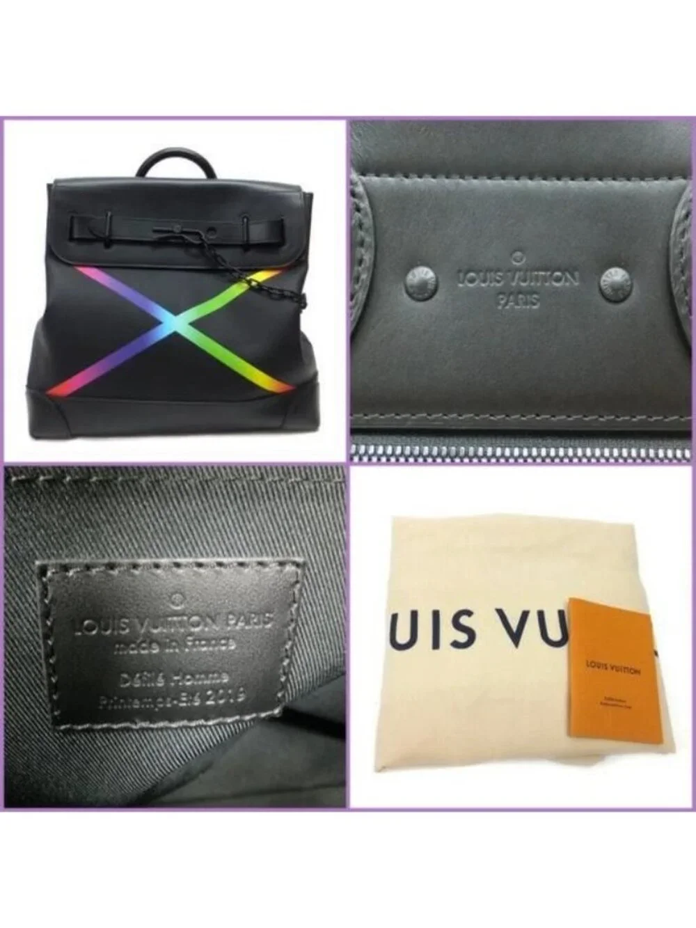 Louis Vuitton Steamer PM Shoulder Bag Taiga Canvas Black Rainbow X